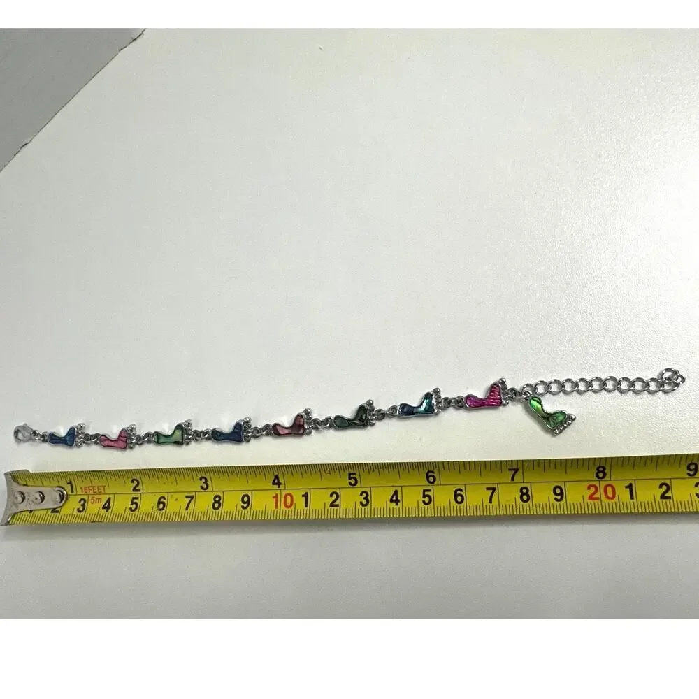 BOHO Silver Tone Foot Link Abalone Tennis Bracelet Lobster Clasp 7